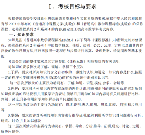 全国新课标高考理科数学考试大纲(完整)