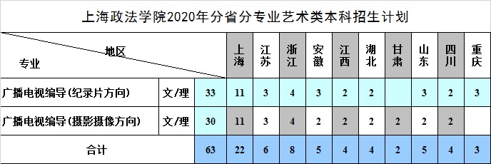 2020上海政法学院招生计划